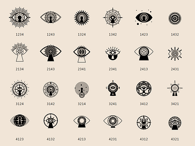 Eye, sun, keyhole, compass - permutations