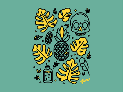 Fall Vibes fall fruit illustration line art pineapple plants potion skull tropical