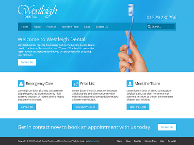 Westleigh Dental: Home blue dental dentist design flat home practice web westleigh white