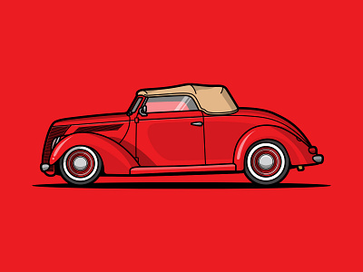 1937 Ford Cabriolet car flat vector ford illustration red vector vector illustration
