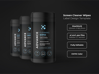 Screen Cleanes Wiper Label Design Template branding cleaner design electronic gadget graphic design label label design packaging screen wipes