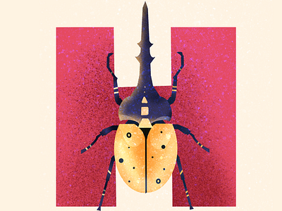 H for Hercules Beetle beetle bug h illustrated letter illustrates type illustration insect procreate typography