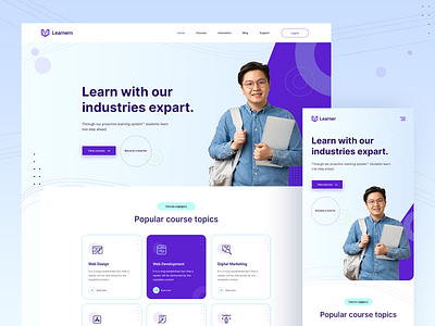 eLearning platform landing page aboutus animation app education education landing page elearning flat illustration landing page learn marketing minimal mobile responsive mobile ui team uiux website website design