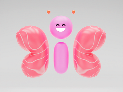 PomPom 3d 3dartist butterfly character color concept education flying fun insect mix pink render t pose texture