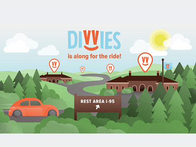 Divvies road trip ad divvies illustration road trip texture vegan