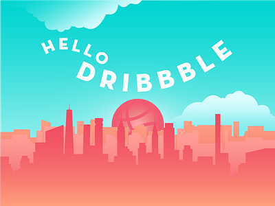 Hello Dribbble! debut gradient nyc skyline sunrise