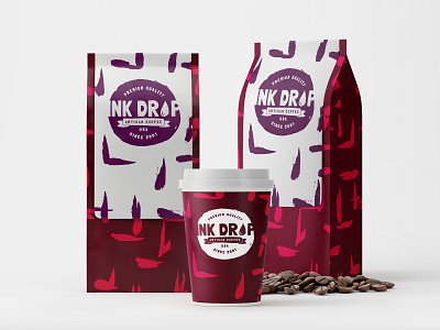Ink Drop Coffee branding coffee bag illustration package design typography