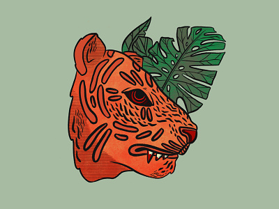 Monstrous animal design illustration illustrator ipad pro leaf monstera plant procreate tiger