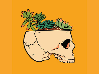 Succulent, Inktober Day 13 creepy drawlloween illustration illustrator inktober inktober 2018 ipad pro planter plants procreate skull succulent