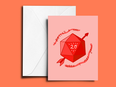 Nat 20 Valentine 20 sided die card dice dnd dungeons and dragons greeting card mock mockup nat 20 valentine valentines day