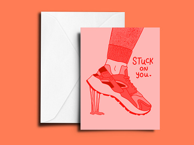 Stuck on You bubblegum card greeting card hauraches illustration mock mockup sneaker sneakerhead stuck on you valentine valentines card valentines day