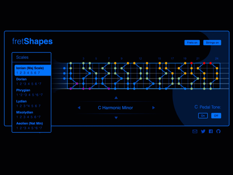 fretShapes guitar scale visualizer UI dark fretboard guitar interactive neon ui ux web app