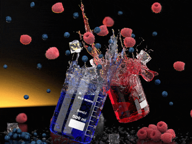 Glass & Berries animation 3d animation liquid render splash water