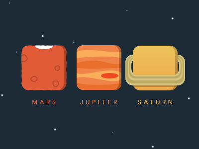 Mars, Jupiter and Saturn flat icon iconography planets solar system space