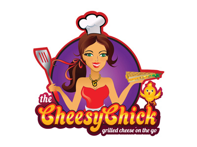 Cheesy Chick food grilled cheese illustration logo