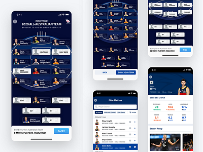 AFL All-Australia Team afl app clean design fantasy football filter iphone mobile player profile sport sports team ui ui ux ux