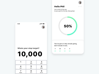 Compete Preview activity app black and white clean design health app ios iphone light mobile simple sketch statistics steps tracker ui ui ux ux white