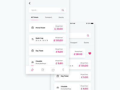 Transport & Events Ticket Landing app app interface booking app clean design event app interface ios iphone light mobile tabs transport travel app ui ui ux ux