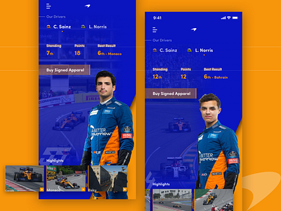 McLaren Driver Profiles app branding clean design f1 formula 1 interface iphone mclaren mobile motorsport motorsports profile racing sketch sport sports ui ui ux ux