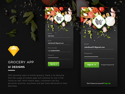 Grocery App android app design food app grocery grocery app ios app login login screen sign in signup sketch ui