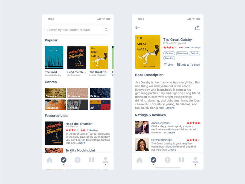 Books App UI/UX ios list read design category book activity creative ux ui books