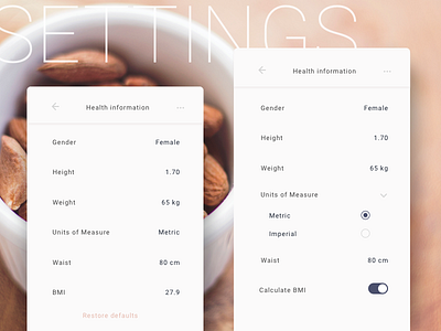 Settings 007 challenge dailyui design health settings ui ux