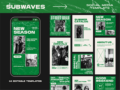 Subwaves Social Media Templates advertising apparel banner branding designfeed editable fashion graphic design hypebeast instagram instagrampost instagramtemplate marketing poster product promotion socialmedia streetwear template urban