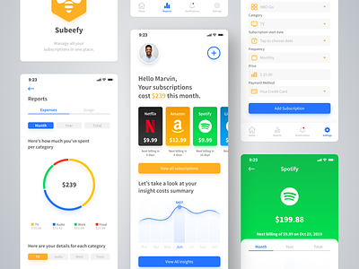 Subeefy - Subscription Management App app design design sprint interface netflix payment subscription track tracking app ui ui design ux