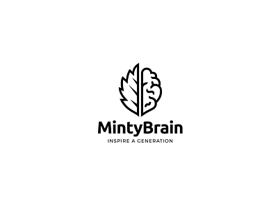 MintyBrain Video Game Logo black and white brain flat illustrated leaf minimal morden