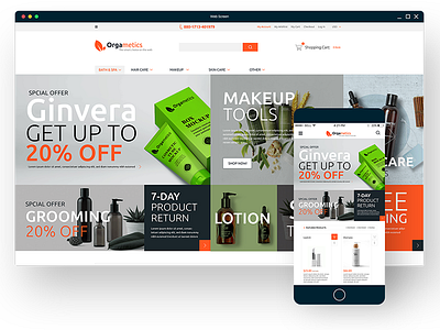 Orgametics Screens cart cosmetics home landing page organic psd shopping ui ux