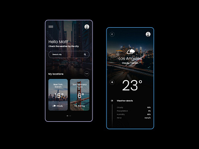 #22 Weather Forecast App - MobileApp Concept android app application black city dark design interface ios iphone minimalism mobile modern phone ui ux weather weather forecast