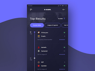 Escore - Esport Score Mobile App #1 android app counter strike cs design esport gaming leage of legends lol mobile ui ux