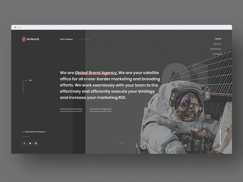 #4 - Satellite animation branding cosmic dark design gray homepage space transition ui ux website