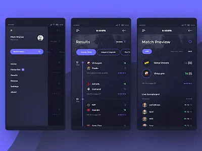 Escore - Esport Score Mobile App #2 android app counter strike cs design esport gaming leage of legends lol mobile ui ux
