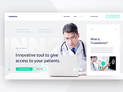 Trustedoctor - New Homepage #1 doctor flat gray medicine minimal ui ux website welcome screen white