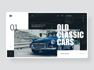 #18 Shots for Practice car cars dark gold homepage old rent ui ux vintage website white