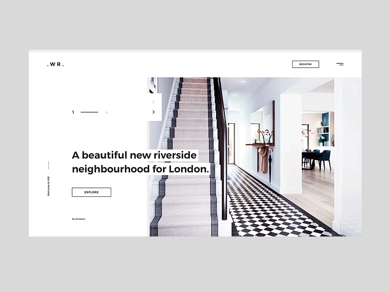 WR. New London Development - #4 developer flat home homepage houses minimalism neighbourhood ui ux website white
