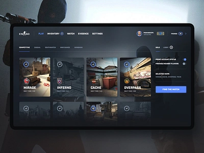 CS:GO - Game Interface Redesign Concept #1 app concept counterstrike cs csgo dark design esport game interface redesign ui ux