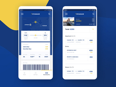 #5 - RyanAir - Mobile App Redesign Concept airline android app clean design flight flight app flights graphic minimalism mobile modern phone plane ui ux