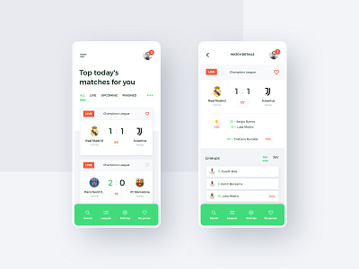 #9 ScoreLive - Mobile App Concept app applicaiton clean design flat football game graphic interface match minimalism mobile modern phone score soccer sport ui ux