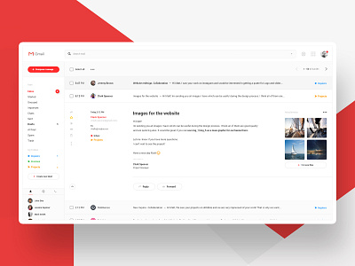 Gmail - Inbox Redesign. Concept. app clean concept design email flat gmail google graphic homepage inbox interface mail message minimalism modern platform ui ux website