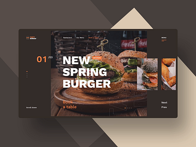 #39.1 Shots for Practice bar burger design dish eat fastfood flat food graphic hamburger home homepage meal minimalism modern restaurant slider ui ux website