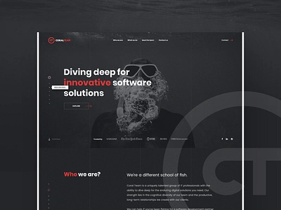 CoralTeam - New Case Study on Behance! agency behance black case study dark design diver diving homepage logo ocean portfolio presentation project sea softwarehouse ui ux website