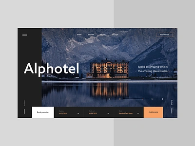 #46 Shots for Practice alps booking dark design flat home homepage hotel lake minimal minimalism minimalistic mountains room slider sunset ui ux website