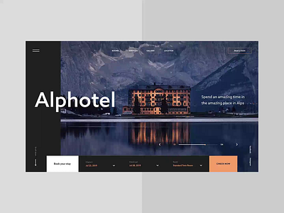 #46.1 Shots for Practice alps booking dark design flat home homepage hotel lake minimal minimalism minimalistic mountains room slider sunset ui ux website