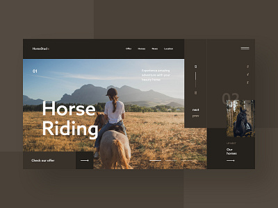 #52v2 Shots for Practice black clean dark design flat graphic homepage horse horse riding minimal minimalism offer riding slider stud ui ux web website white