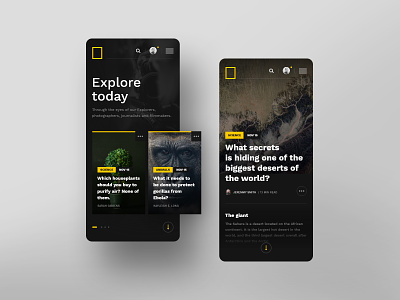 #65-2 Shots for Practice app article black concept flat homepage journal minimalism minimalistic mobile national geographic nature news phone photo photography tv ui ux web