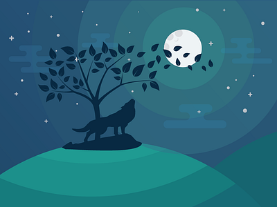 Night Seamless Background animal background moon mountain natural star tree wolf