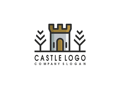 castle logo concept abstract brand building business castle company design illustration lineart logo template vector