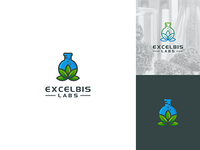 Excelbis Labs beauty brand branding business cannabis logo company concept design icon illustration lab leaf line art logo logo design logotype natural nature organic vector